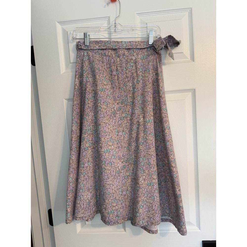 Vintage Floral Wrap Midi Skirt Sz 8 Womens Cottagecore Prairie Ditsy Floral Boho - Picture 7 of 10